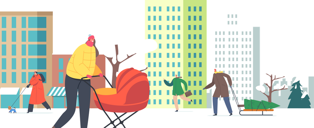 Winteransturm auf der Stadtstraße  Illustration