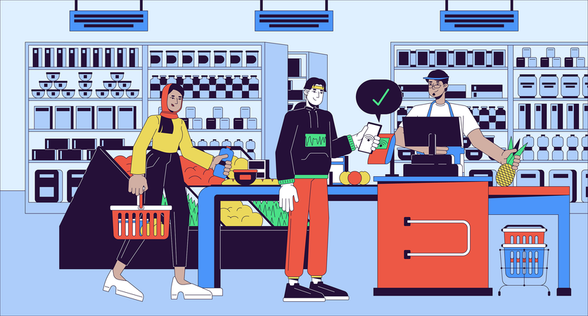 Wireless paying at grocery  Illustration