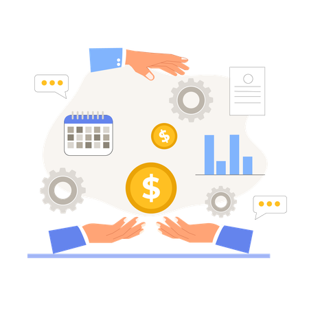 Business-Investoren diskutieren über Firmengelder  Illustration