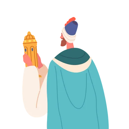 Biblical Magi Balthazar Also Known As The Wise Man And Generous King From The East Who Followed A Star To Bethlehem To Honor Baby Jesus With Gifts Of Myrrh Cartoon Vector Illustration Illustration