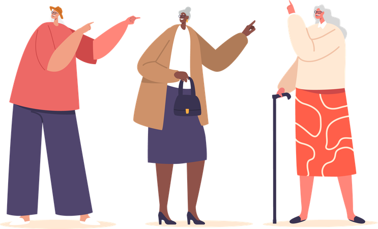 Wise Senior Female Pointing Gestures  Illustration