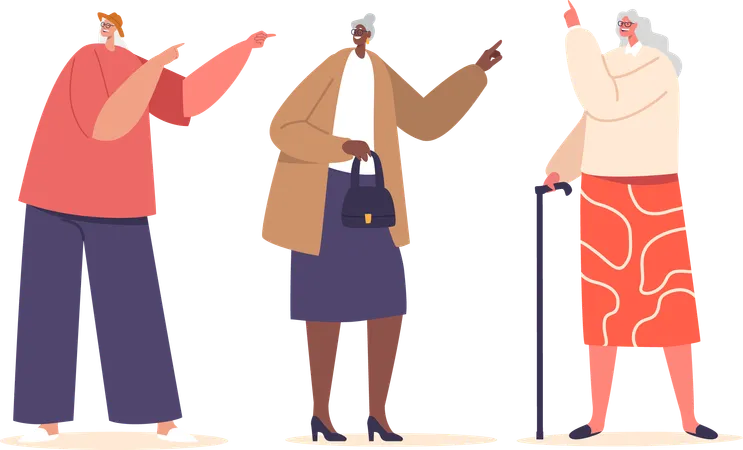 Wise Senior Female Pointing Gestures  Illustration