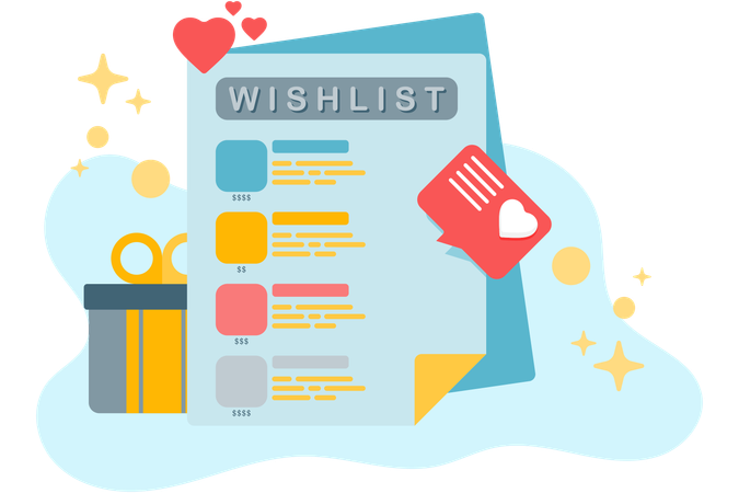 Wish list and gift box  Illustration