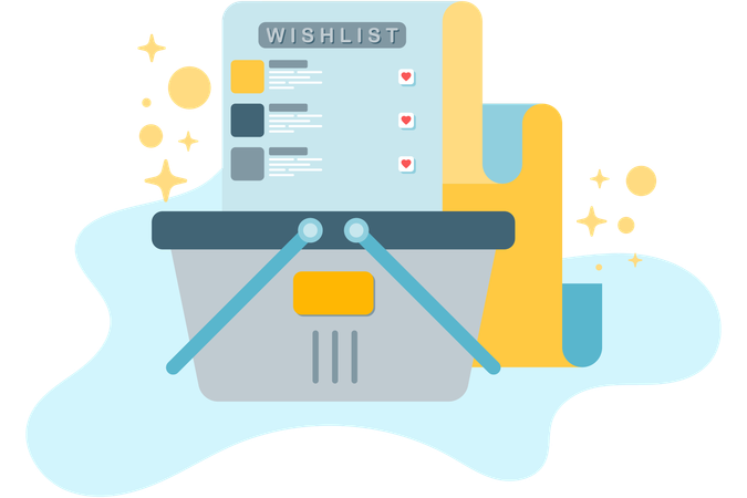 Wishlist paper coming out of shopping cart  Illustration