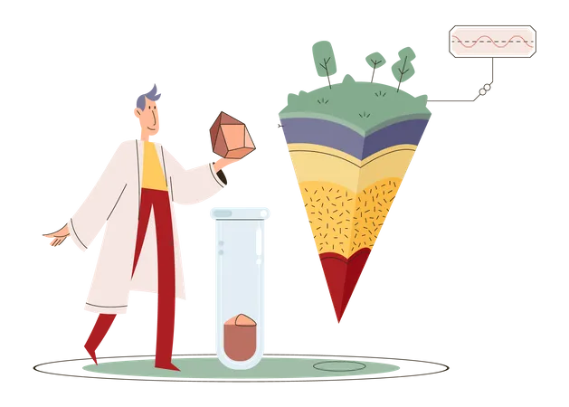 Wissenschaftler analysieren verschiedene Felsformationen  Illustration