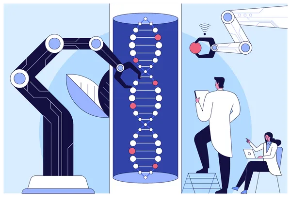 Wissenschaftler arbeiten an der DNA-Programmierung  Illustration