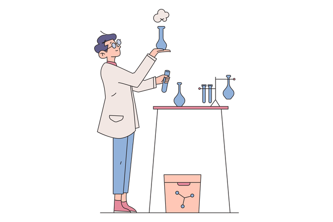 Wissenschaftler arbeiten an wissenschaftlichem Experiment  Illustration