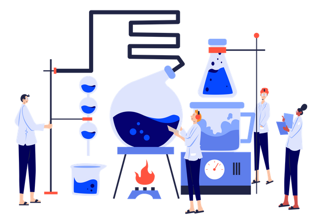 Wissenschaftler arbeiten an Kettenreaktion  Illustration