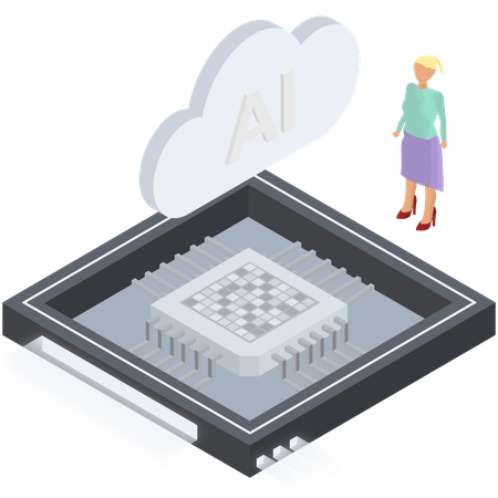 Wissenschaftler arbeiten an KI-Cloud-Chip  Illustration