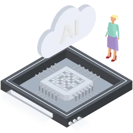 Wissenschaftler arbeiten an KI-Cloud-Chip  Illustration