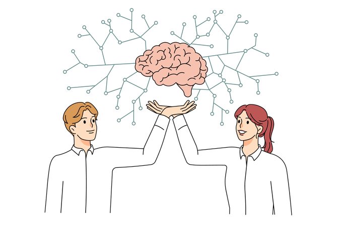 Wissenschaftler erforschen die Aktivität des menschlichen Gehirns  Illustration