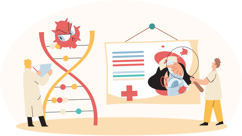 Wissenschaftler führen wissenschaftliche Forschungen durch. Team von Laborassistenten mit Reagenzgläsern  Illustration