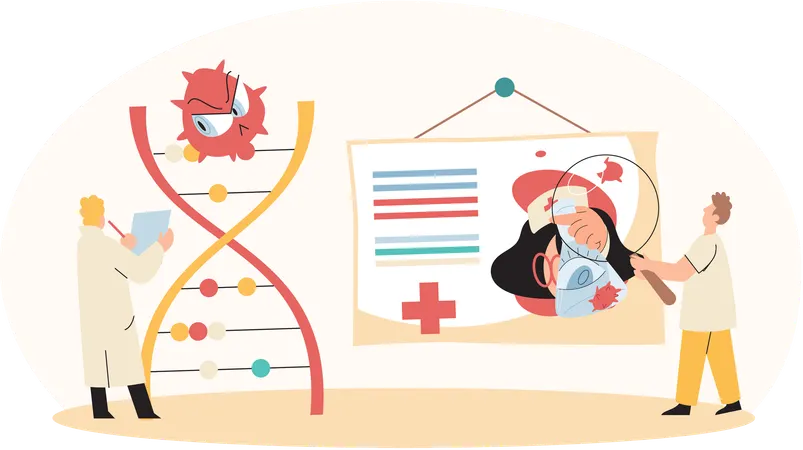 Wissenschaftler führen wissenschaftliche Forschungen durch. Team von Laborassistenten mit Reagenzgläsern  Illustration