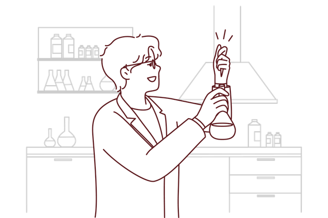 Wissenschaftler machen Experiment mit Flüssigkeit  Illustration