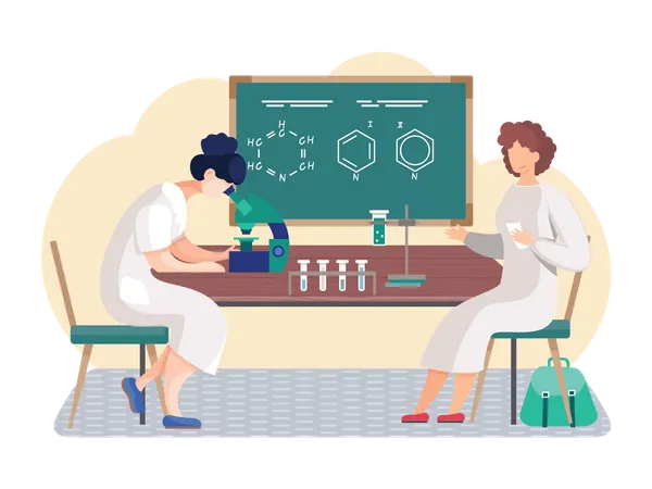 Wissenschaftler machen Experiment mit Flüssigkeiten  Illustration