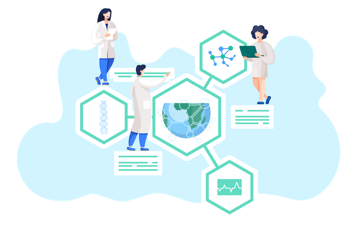 Wissenschaftler und Ökologen diskutieren Umweltprobleme  Illustration