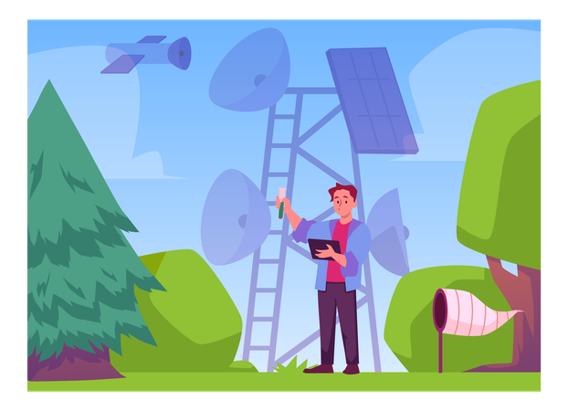 Wissenschaftler experimentieren im Freien mit der Natur  Illustration
