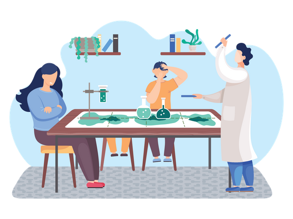 Wissenschaftler studieren Chemieexperiment  Illustration