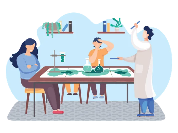 Wissenschaftler studieren Chemieexperiment  Illustration