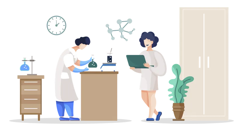 Wissenschaftler und Forscher im Labor, Chemiestudent  Illustration