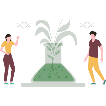 Wissenschaftler untersuchen Pflanzen  Illustration