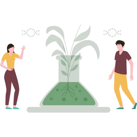 Wissenschaftler untersuchen Pflanzen  Illustration