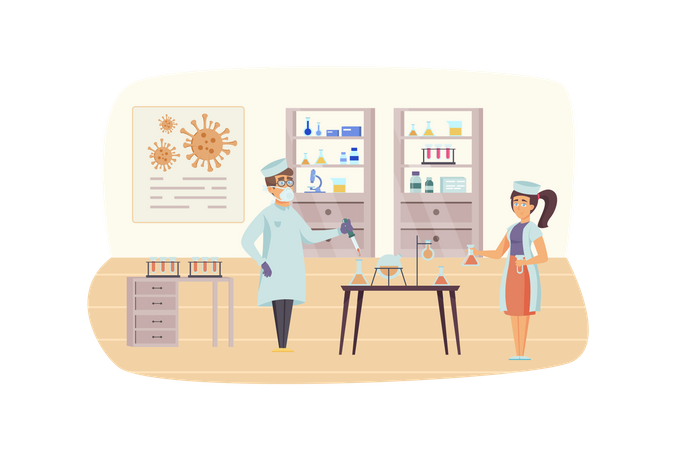 Wissenschaftler untersuchen Proben und führen medizinische Virenforschungstests durch  Illustration