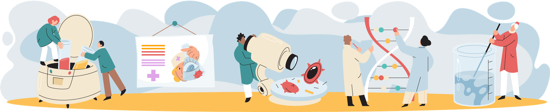 Wissenschaftlergruppe führt wissenschaftliche Forschungen durch  Illustration