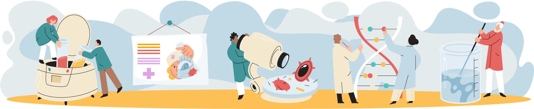 Wissenschaftlergruppe führt wissenschaftliche Forschungen durch  Illustration