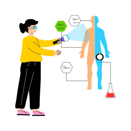 Wissenschaftlerin erforscht den menschlichen Körper  Illustration