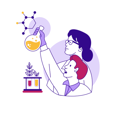 Wissenschaftlerin macht chemisches Experiment  Illustration