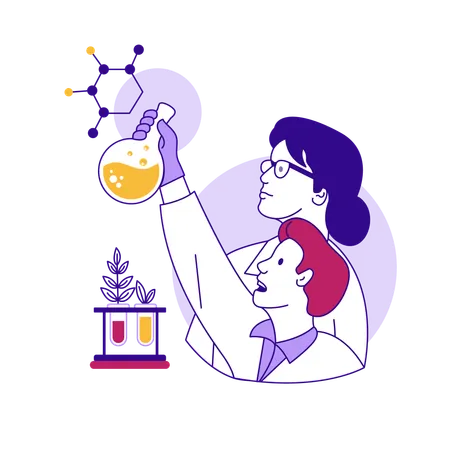 Wissenschaftlerin macht chemisches Experiment  Illustration