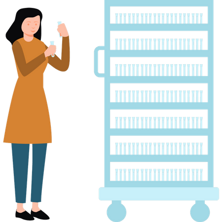 Wissenschaftlerin hält Reagenzglasproben  Illustration