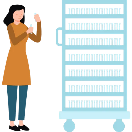 Wissenschaftlerin hält Reagenzglasproben  Illustration