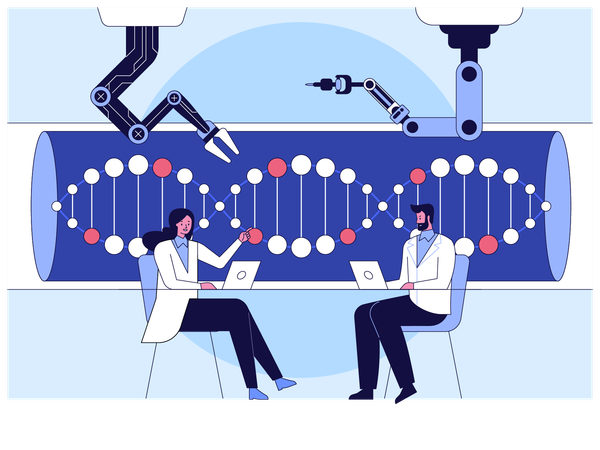 Paar Wissenschaftler arbeiten an DNA  Illustration