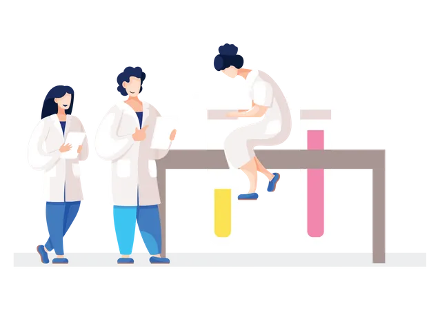 Wissenschaftlerteam diskutiert im Labor  Illustration