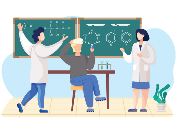 Wissenschaftlerteam führt Experiment durch  Illustration