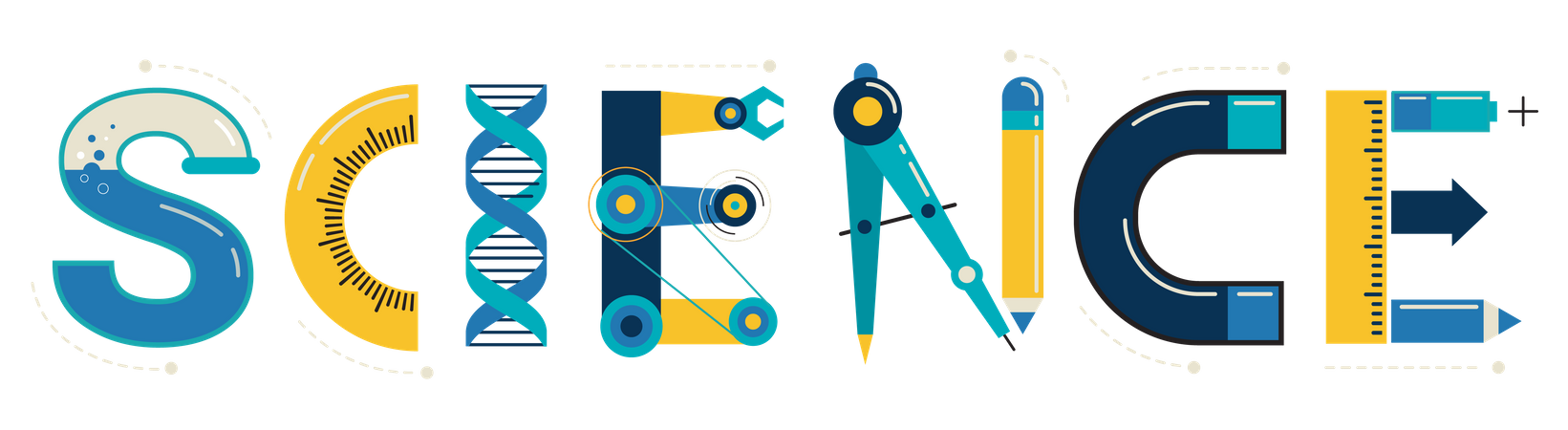 Wissenschaftsbrief mit wissenschaftlichen Werkzeugen  Illustration