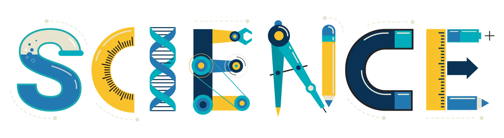 Wissenschaftsbrief mit wissenschaftlichen Werkzeugen  Illustration