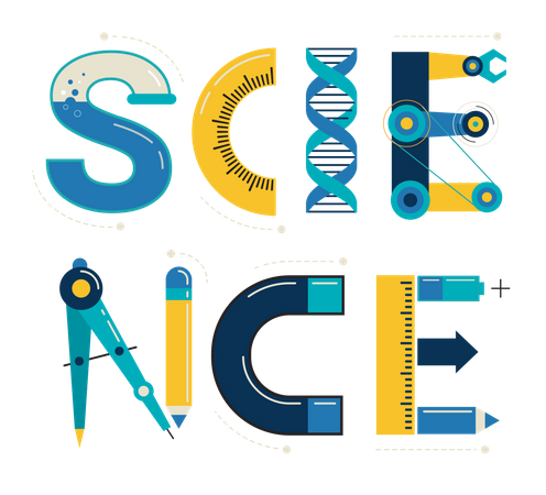 Wissenschaftsbrief mit wissenschaftlichen Werkzeugen  Illustration