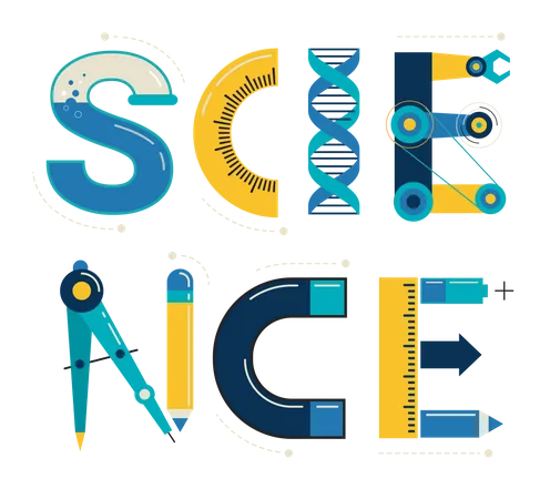 Wissenschaftsbrief mit wissenschaftlichen Werkzeugen  Illustration