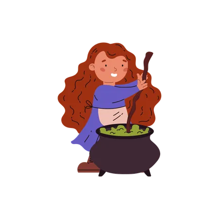 Witch adding poison in cauldron  Illustration