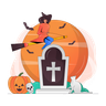 witch at the graveyard illustration svg