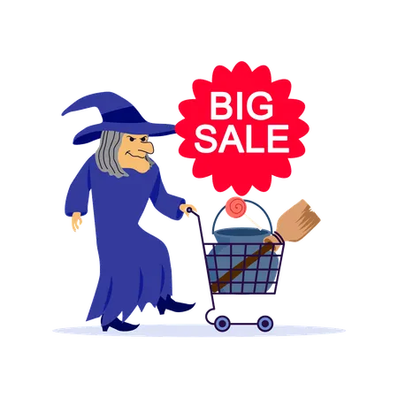 Witch doing Halloween shopping  Illustration