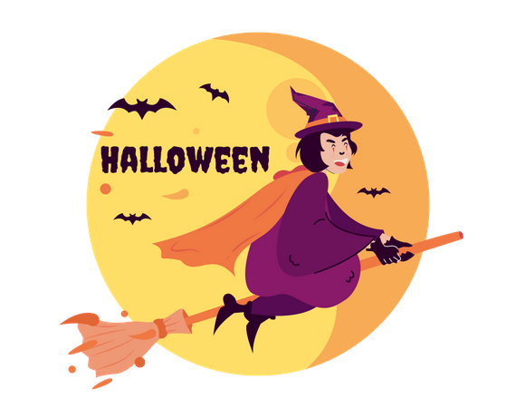 Witch flies on broomstick Illustration