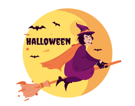 Witch flies on broomstick Illustration