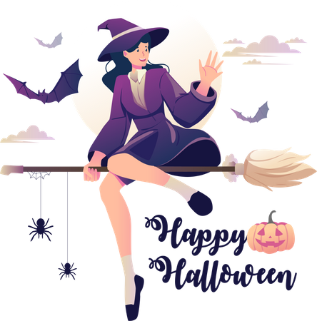 Witch flying on a broomstick  Illustration