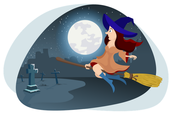 Witch flying on broom Illustration