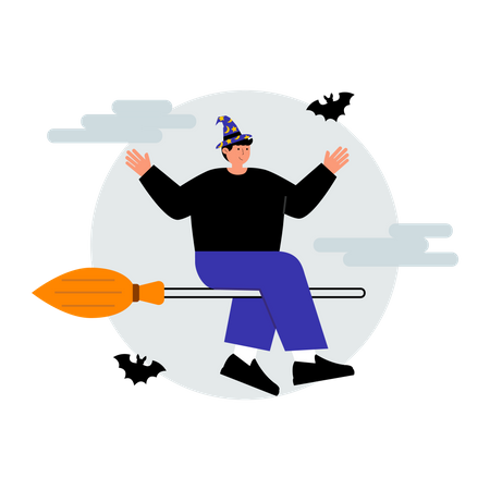 Witch flying on broom  Illustration
