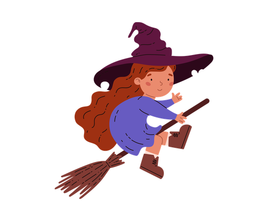 Witch flying on broom  Illustration